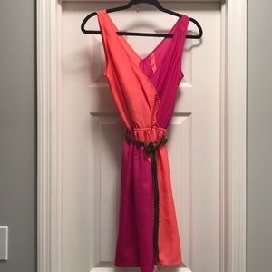 Eight Sixty Pink and Orange Belted Striped Dress